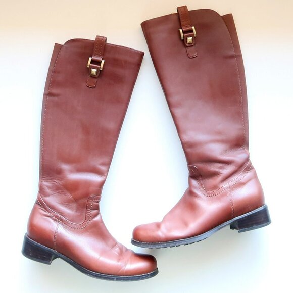 Blondo Brown Leather Low Block Heel Round Toe Tall Riding Boots Size 7.5